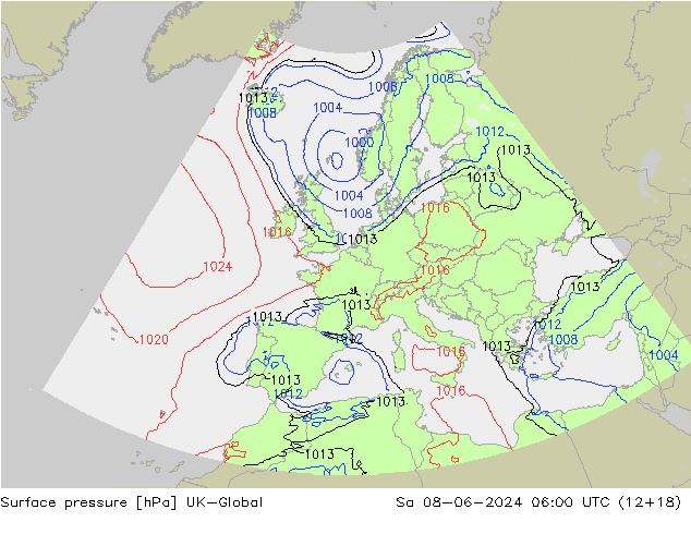 Surface pressure UK-Global Sa 08.06.2024 06 UTC