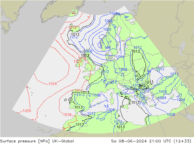 Presión superficial UK-Global sáb 08.06.2024 21 UTC