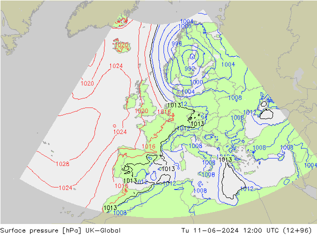 Luchtdruk (Grond) UK-Global di 11.06.2024 12 UTC