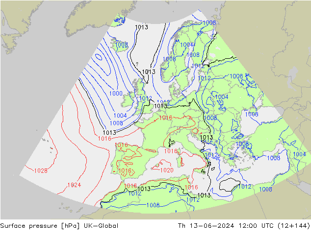 Atmosférický tlak UK-Global Čt 13.06.2024 12 UTC