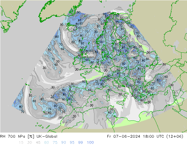 RH 700 hPa UK-Global Fr 07.06.2024 18 UTC