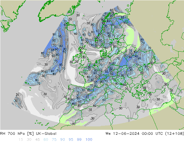 RH 700 hPa UK-Global  12.06.2024 00 UTC