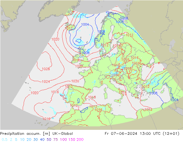 Precipitation accum. UK-Global Pá 07.06.2024 13 UTC