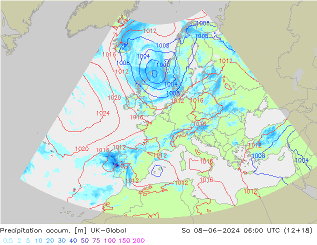 Precipitación acum. UK-Global sáb 08.06.2024 06 UTC