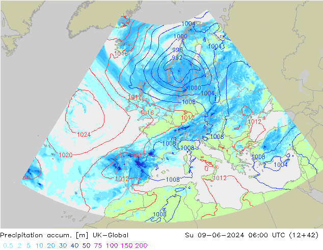 Precipitation accum. UK-Global Su 09.06.2024 06 UTC