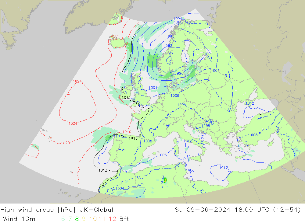 High wind areas UK-Global  09.06.2024 18 UTC