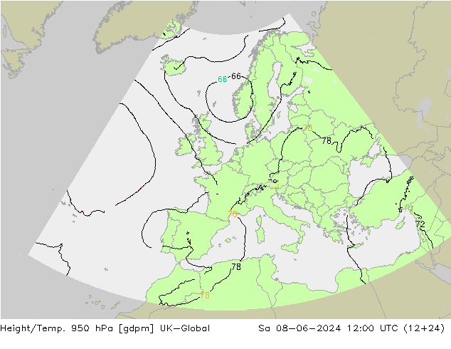 Hoogte/Temp. 950 hPa UK-Global za 08.06.2024 12 UTC