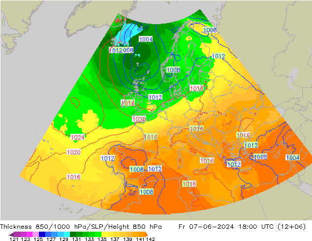 850-1000 hPa Kalınlığı UK-Global Cu 07.06.2024 18 UTC