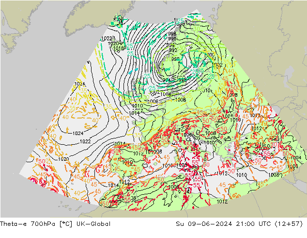 Theta-e 700hPa UK-Global So 09.06.2024 21 UTC