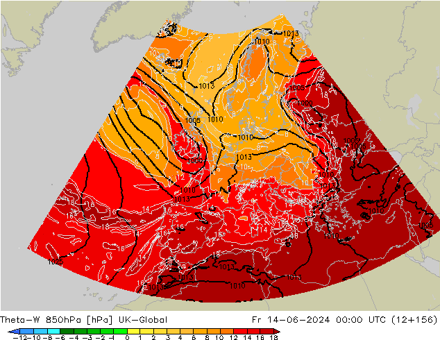 Theta-W 850hPa UK-Global pt. 14.06.2024 00 UTC