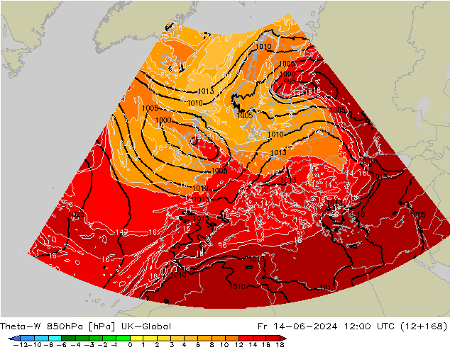 Theta-W 850hPa UK-Global Fr 14.06.2024 12 UTC