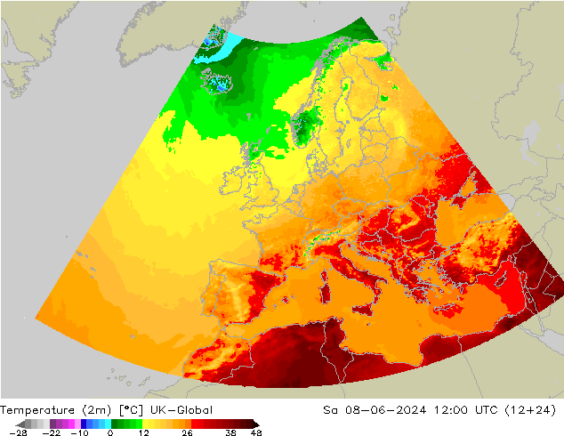 Temperature (2m) UK-Global Sa 08.06.2024 12 UTC