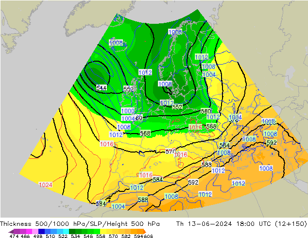Thck 500-1000hPa UK-Global Qui 13.06.2024 18 UTC