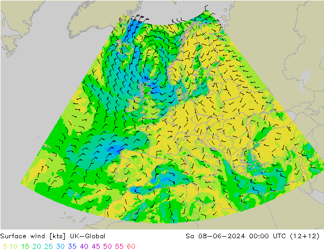 Vento 10 m UK-Global sab 08.06.2024 00 UTC