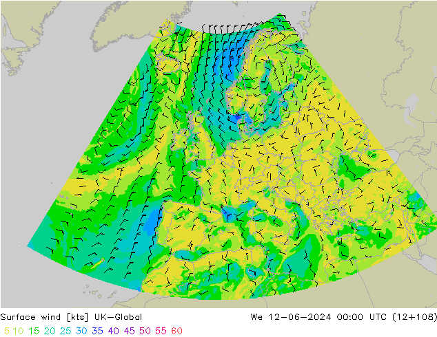 Rüzgar 10 m UK-Global Çar 12.06.2024 00 UTC