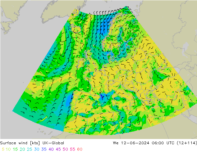 Surface wind UK-Global St 12.06.2024 06 UTC