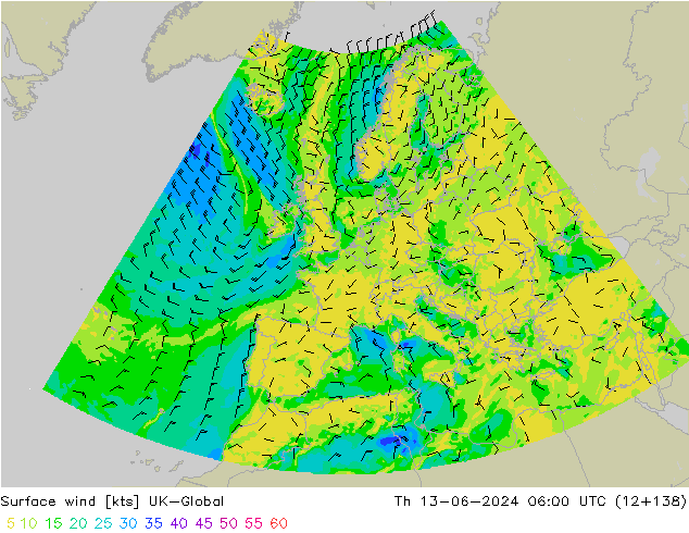 Vent 10 m UK-Global jeu 13.06.2024 06 UTC