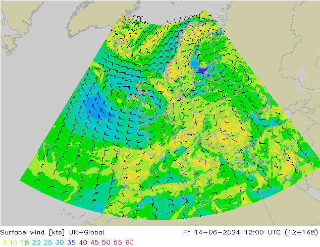 Surface wind UK-Global Fr 14.06.2024 12 UTC