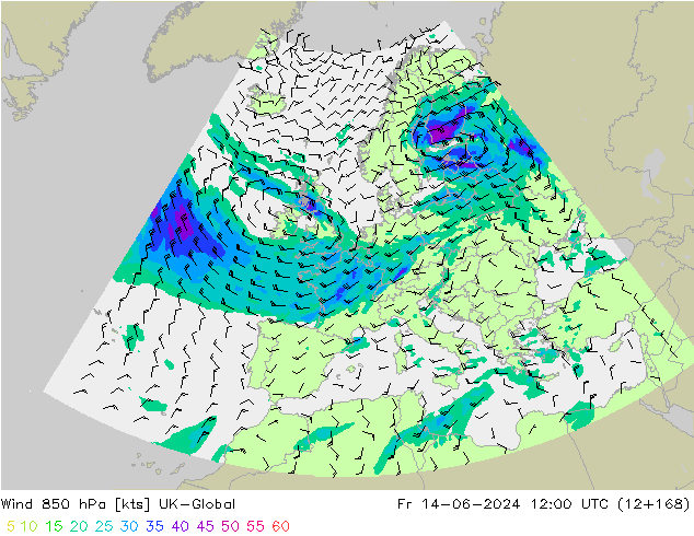 Vent 850 hPa UK-Global ven 14.06.2024 12 UTC