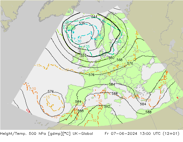 Yükseklik/Sıc. 500 hPa UK-Global Cu 07.06.2024 13 UTC