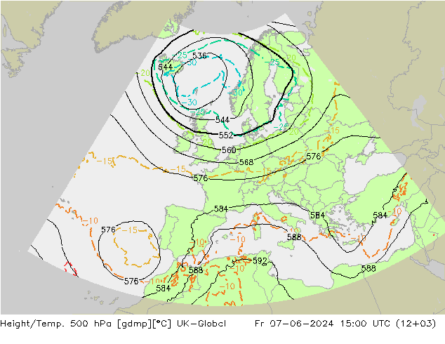 Height/Temp. 500 hPa UK-Global Fr 07.06.2024 15 UTC