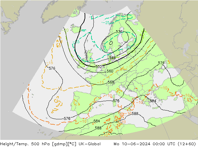 Height/Temp. 500 hPa UK-Global Mo 10.06.2024 00 UTC