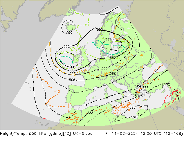 Height/Temp. 500 hPa UK-Global Pá 14.06.2024 12 UTC