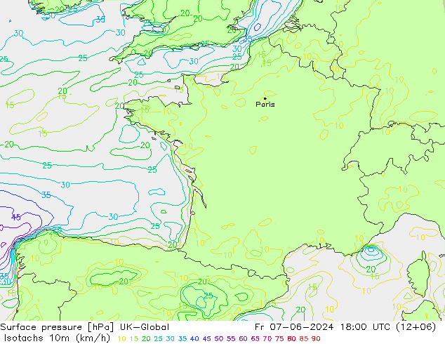 Isotachs (kph) UK-Global  07.06.2024 18 UTC