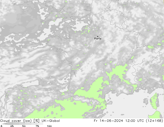 Bewolking (Laag) UK-Global vr 14.06.2024 12 UTC