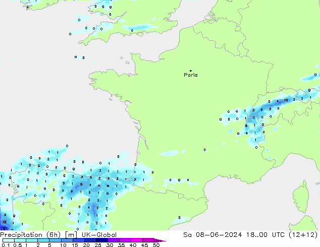 Yağış (6h) UK-Global Cts 08.06.2024 00 UTC