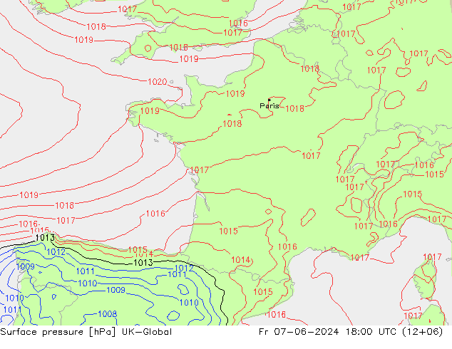 Pressione al suolo UK-Global ven 07.06.2024 18 UTC