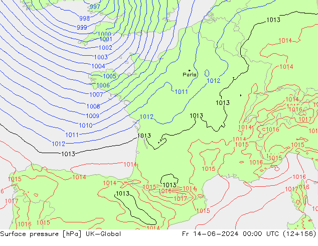 Presión superficial UK-Global vie 14.06.2024 00 UTC