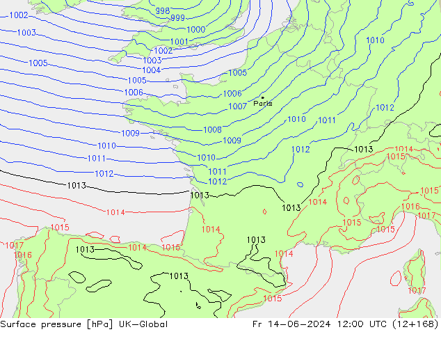 Luchtdruk (Grond) UK-Global vr 14.06.2024 12 UTC