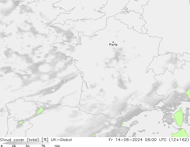 Cloud cover (total) UK-Global Fr 14.06.2024 06 UTC