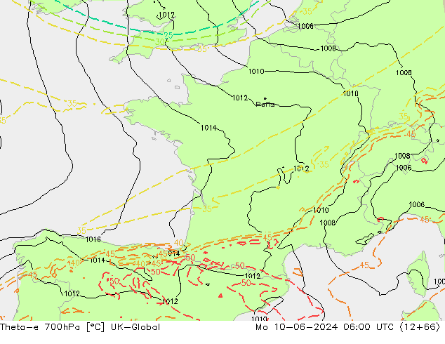 Theta-e 700hPa UK-Global  10.06.2024 06 UTC