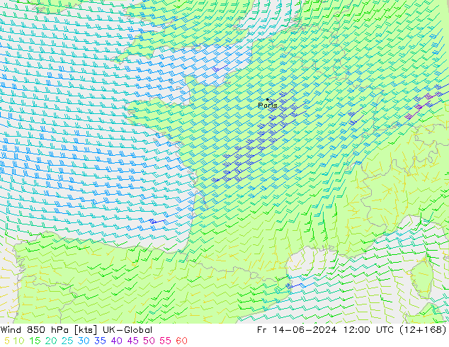 Wind 850 hPa UK-Global Fr 14.06.2024 12 UTC