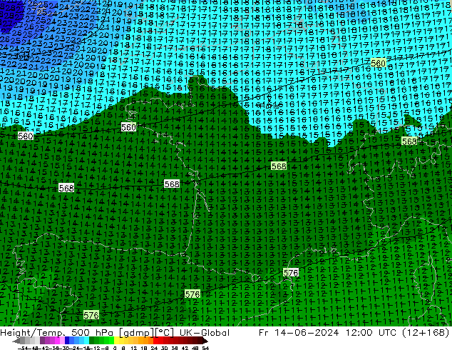 Height/Temp. 500 hPa UK-Global Pá 14.06.2024 12 UTC