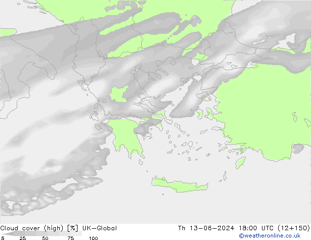 Cloud cover (high) UK-Global Th 13.06.2024 18 UTC