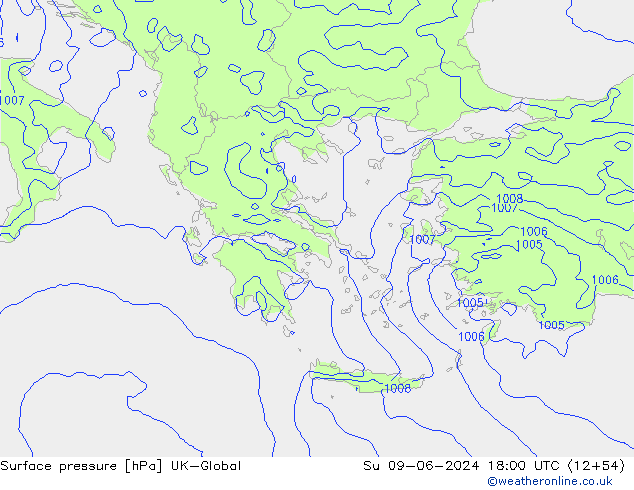 Surface pressure UK-Global Su 09.06.2024 18 UTC