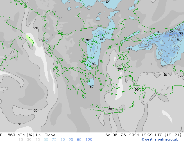 RH 850 hPa UK-Global Sáb 08.06.2024 12 UTC