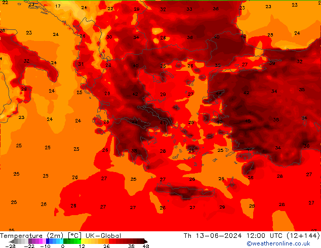 Temperatuurkaart (2m) UK-Global do 13.06.2024 12 UTC