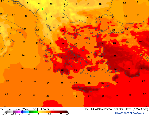 Temperature (2m) UK-Global Fr 14.06.2024 06 UTC