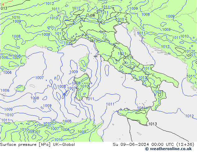 Surface pressure UK-Global Su 09.06.2024 00 UTC