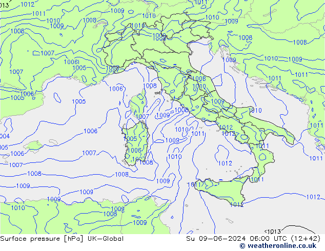 Yer basıncı UK-Global Paz 09.06.2024 06 UTC