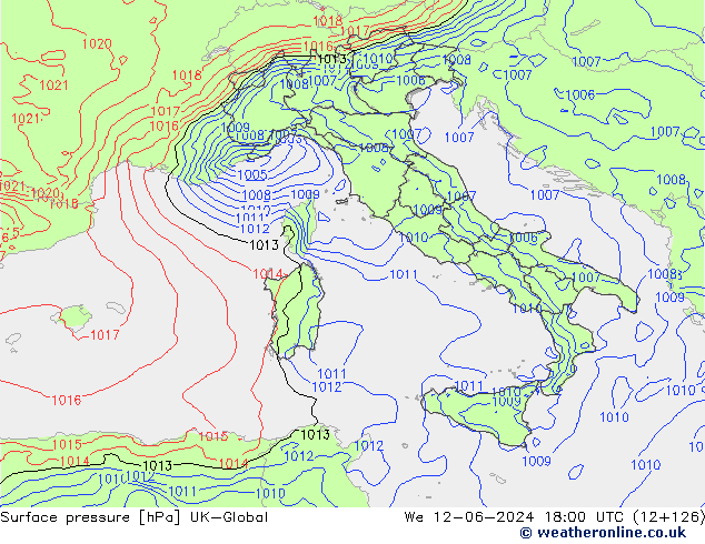 pressão do solo UK-Global Qua 12.06.2024 18 UTC