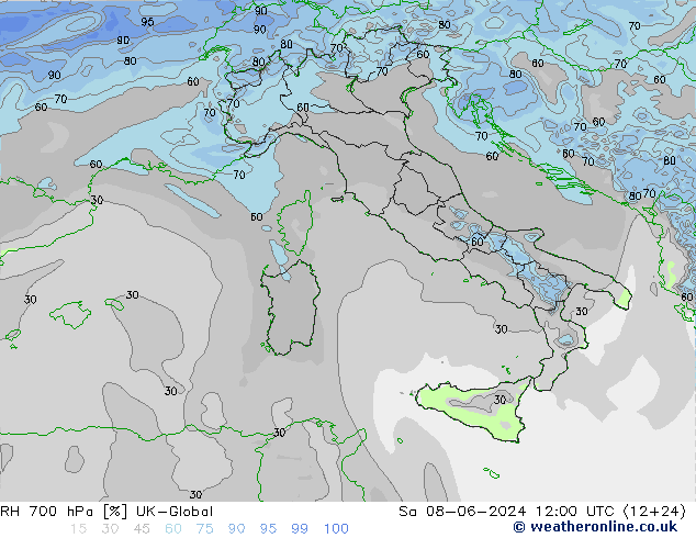 RH 700 hPa UK-Global Sa 08.06.2024 12 UTC