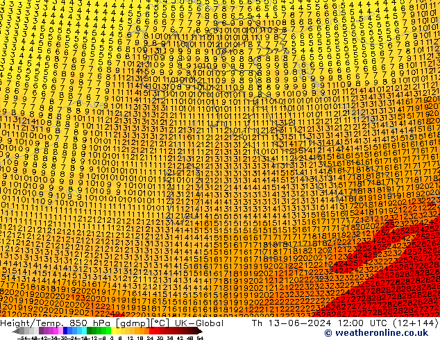 Height/Temp. 850 hPa UK-Global Čt 13.06.2024 12 UTC