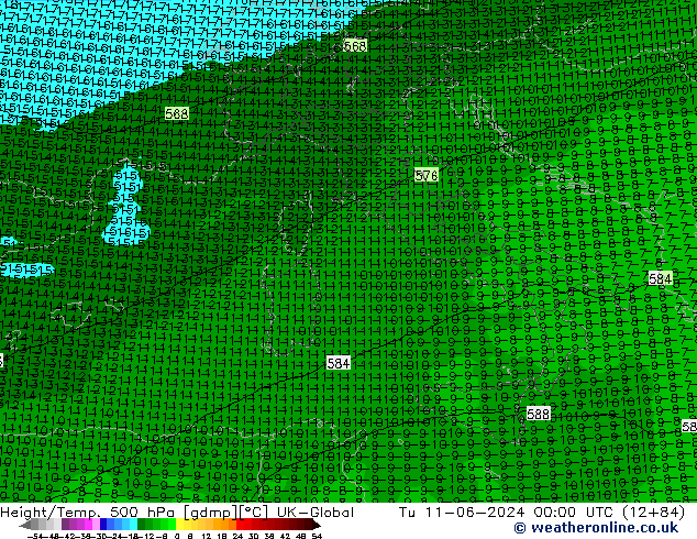 Height/Temp. 500 hPa UK-Global Tu 11.06.2024 00 UTC
