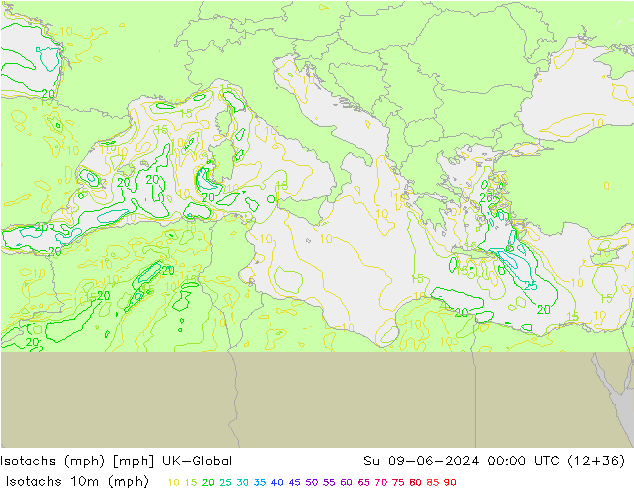 Isotachs (mph) UK-Global Ne 09.06.2024 00 UTC