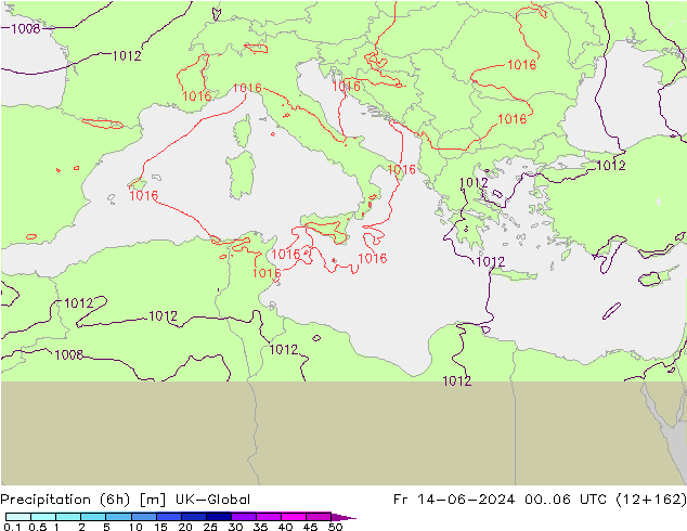 Precipitation (6h) UK-Global Fr 14.06.2024 06 UTC